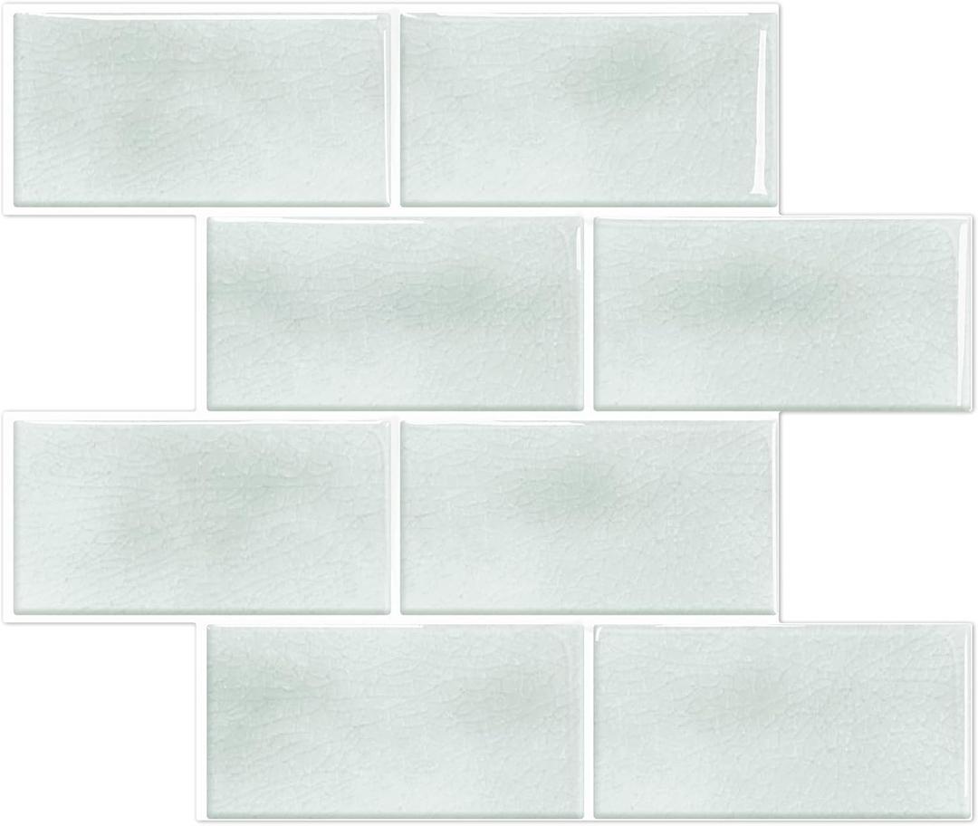 STICKGOO 10-Sheet Subway Tile Peel and Stick Backsplash, Self Adhesive Vinyl Wall Tiles, Stick on Backsplash for Kitchen and Bathroom(Thicker Design) (Sea Salt Blue)