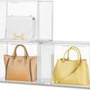 Purse Organizer for Closet, Clear Acrylic Display Case for Handbag Organizer, Stackable Purse Storage Box with Magnetic Door, Plastic Holder Containers for Book, Collectibles, Cosmetic 3 Pack