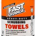 Fast Orange Heavy Duty Scrubbing Towels Removes Tough Grease, Grime, Paint, Resins, Glue and More, for Hands, Tools and Surfaces Without Sticky Residue, 72 ct