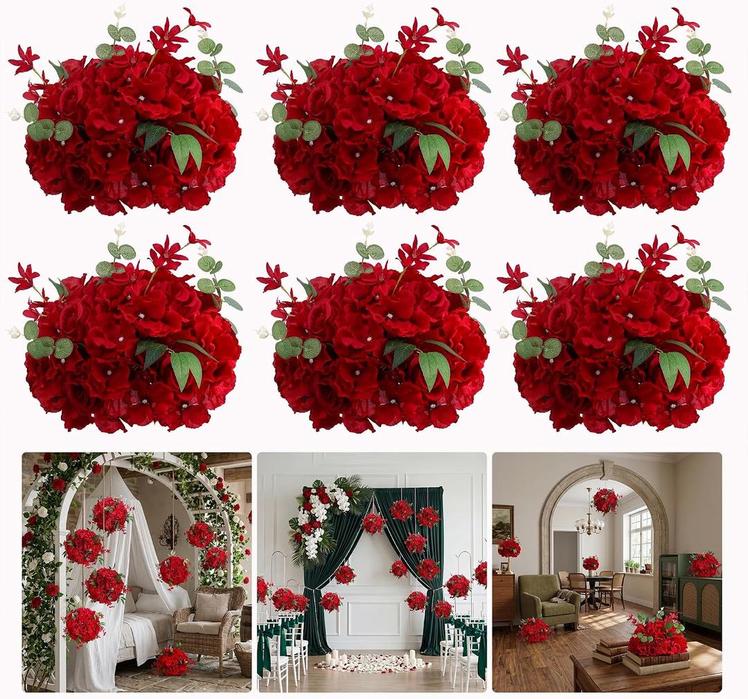 6-Pack Red Artificial Flower Balls Wedding Centerpieces for Tables