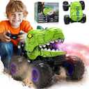 BEZGAR Monster Truck Toys - Remote Control Monster Truck with Spray, Light, Music, Dinosaur Toys for Kids, 1:20 Scale RC Truck with 360 Spins and Drifting, Remote Control Car for Boys 4-7 Green