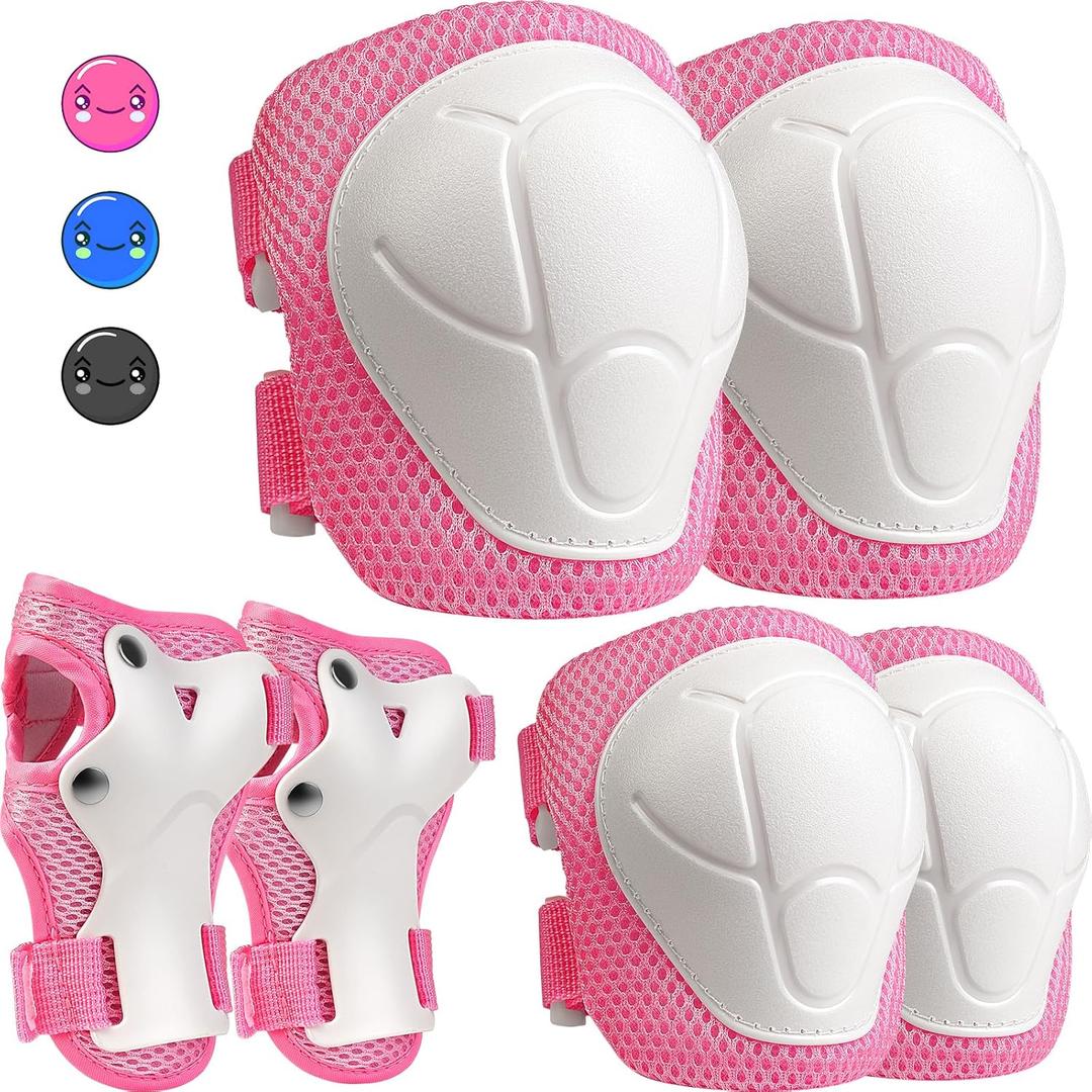 Kids Protective Gear Set, Knee and Elbow Pads with Wrist Guards for Ages 3-8 Year Toddler, 3 in 1 Enhanced Material Protective for Skating Cycling Bike Roller Scooter, Includes Organizer Bag (Pink)