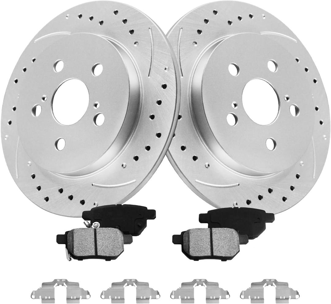 MOTOREVO Rear Brake Kit Compatible with Corolla 2009-2019 (ONLY Rear Disc, Not for Drums) Geomet Coated Brake Rotors & Ceramic Brake Pads [2019 Only for 1.8L Not for 2.0L Engine Models] 259mm Rotors