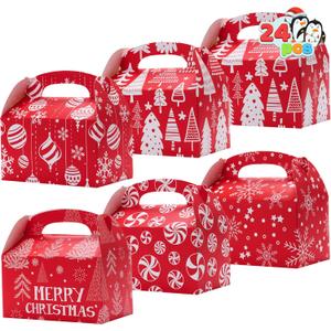 JOYIN 24 PCS 3D Christmas Treat Gift Wrap Boxes for Holiday Xmas Presents, Bakery Cookie Boxes for Gift Giving, Cardboard Goodie Candy Box for Desserts Wrapping, School Classroom Party Favor Supplies