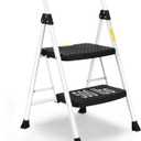 SocTone 2 Step Ladder, Folding Step Stool for Adults with Handle, Lightweight, Perfect for Kitchen& Household, 500lbs Capacity Sturdy Steel Ladder, White