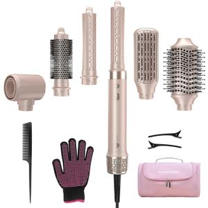 StyleVibe 6-in-1 Air Styler, Hair Dryer & Blow Dryer Brush with Travel Case - Auto Wrap Curls (L/R), Fast Drying, Thermal Round Brush for Smooth Blowouts & Frizz-Free Volume, No Heat Damage