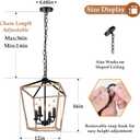 Farmhouse Chandelier 4-Light, Oak Wood Pendant Light Fixture for Kitchen Island Dining Room, Lantern Industrial Lighting Ceiling Hanging with Metal Cage Adjustable Height for Entryway Foyer