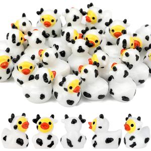 30 Pcs Cow Ducks, Mini Cow Resin Ducks Bulk, Cute Cow Print Duck, Funny Cow-Printed Resin Duck Figurines for Birthday Party Favors Micro Landscape Decorations (Black)