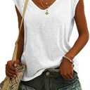 SOUWINEMYI Womens Cap Sleeve T Shirts V Neck Casual Tops Oversized T-Shirt Summer Trendy Lightweight Loose Fit Basic Tees (White,XXL)