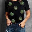 SELINK Womens Summer Short Sleeve Tops Halloween Sequin Pumpkin Printed T Shirts Casual Basic Graphic Tees (Black, XXL)