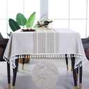 KAYSUN Rectangular Table Cloth Water Resistance, Heavyweight Burlap Linen Oblong Outdoor Table Cover, Winkle Free Farmhouse Beige Tablecloth for Family Dinning Room 55x70''
