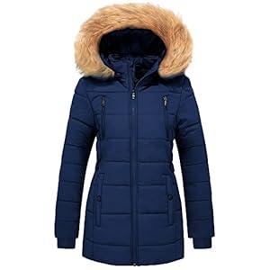 FARVALUE Womens Water Resistant Winter Coat Thicken Puffer Jacket Warm Quilted Parka Padded Windbreaker with Removable Hood Navy Small