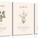 3Pcs Christian Bible Canvas Wall art Religious Verse Painting Picture Wall Decor Proverbs 3:6 John 14:6 Vintage Botanical Poster Print Artwork for Bedroom Living Room Study Home Decoration Neutral Beige Faith Gifts, 16x24in