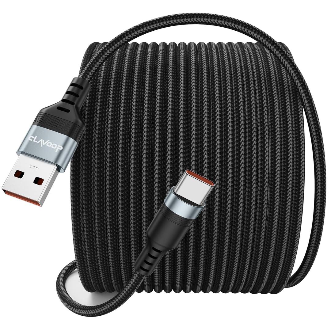 USB A to USB C Cable 30ft Charging 18W, Extra Long USB-C Charge Cord 30 Foot, Type C Only Charge Cables Braided Black for Car DashCam iPhone 17/16/15 Galaxy S25/24/23 Pixel XL/2/3/4XL