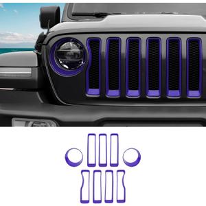 Grille Grill Insert+Headlight Turn Light Cover Compatible with 2018-2023 Jeep Wrangler JL JLU Sport/Sport S Only,Not for Sahara,Rubicon 4xe(Purple)