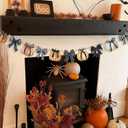 2 x 8.2 ft Halloween Wooden Plaid Pumpkin Garland Black Bow Pumpkin Banner Rustic Farmhouse Country Decor Wood Bow Banner Halloween Gingham Hanging Decor for Fireplace Mantel Wall Home Window