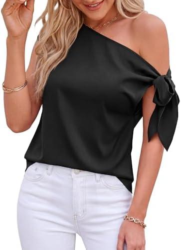 BTFBM 2026 Off The Shoulder Tops for Women Summer Shirts Short Sleeve Satin Blouses Silk Going Out Top Beach Vacation, XL