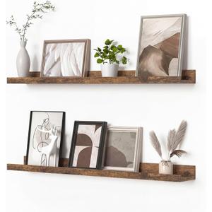 Heimlove Picture Ledge Shelf, Floating Shelves Set of 2, 31.5Inches Picture Shelf for Wall with Ledge, Kids Bookshelf Wall Mounted for Living Room Bedroom Decor Books Photo Frames - Rustic Brown