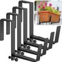 Window Box Brackets, Adjustable Planter Box Brackets, Heavy Duty Iron Flower Box Brackets for Railings, with Enhanced Bottom Support - Perfect for Balconies, Fences, and Gardens (Black, 4 Pack)