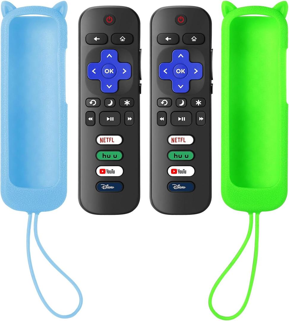 (Pack of 2) Replacement Remote for Roku TV with Glow in The Dark Case, Universal Remote for TCL/Hisense/Onn/Sharp/Element/Philips Roku Smart TVs