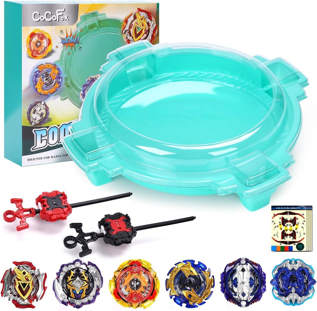 COCOFOX Battling Top Burst Toy Set Game Complete Battle Game Set with Stadium, 6 Battling Tops and 2 Launchers, Toys for 6 Year Old Boys & Girls & Up Green