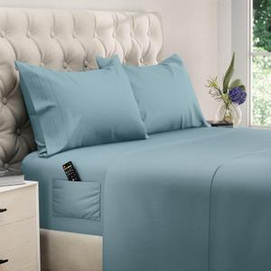 DREAMCARE King Size Sheets Set 4 pcs Cooling Sheets up to 21 Deep Pocket King Sheet Set Hotel Luxury Sheets & Pillowcases Superior Softness 100% Microfiber with Side Pocket - Mineral Blue