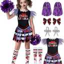 IBQ Kids Zombie Cheerleader Costume Girls Scary Halloween Costumes for Zombie Fearleader Costume (150 (11-12 Years), Purple)