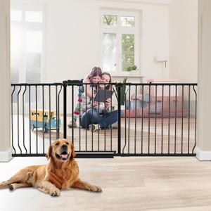 HOOEN 30" Tall Extra Wide Baby Gates for Doorways Stairs 76 to 86 in Large Long Pressure Mounted Pet Dog Gate Metal Tension Indoor Child Safety Gates with Extension Kits (Black)