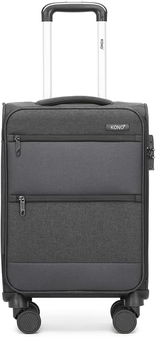 Kono 20 Inch Soft-Sided Carry-On Luggage Airline Approved 20" Spinner Wheels Lightweight Waterproof Suitcase with TSA Lock for Business Travel (Small, Black)