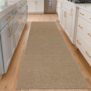 SHACOS Easy Jute 3x10 ft Washable Runner Rug Non Slip Low Pile Thin Durable Faux Jute Farmhouse Rug for Entryway Hallway Patio Kitchen Porch Indoor Outdoor Carpet, Brown