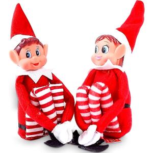 Quebec Naughty Elf Set - Boy & Girl Christmas Elf Figures, Santa's Little Helper Inspired, Soft Body, Vinyl Faces, 12 Inch, Couple