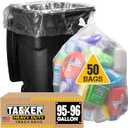 Tasker 95-96 Gallon Trash Bags, (Value Pack 50 Bags w/Ties) Extra Large Heavy Duty Clear Plastic Recycling Trash Bags, 90 Gallon, 95 Gallon, 96 Gallon, 100 Gallon (Clear)
