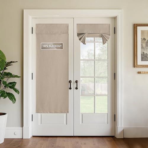 StangH 100% Blackout French Door Linen Curtain, Tricia Tie Up Window Shade for Privacy Energy Saving Door Blind for Bedroom Nursery, W26 x L69, 1 Panel