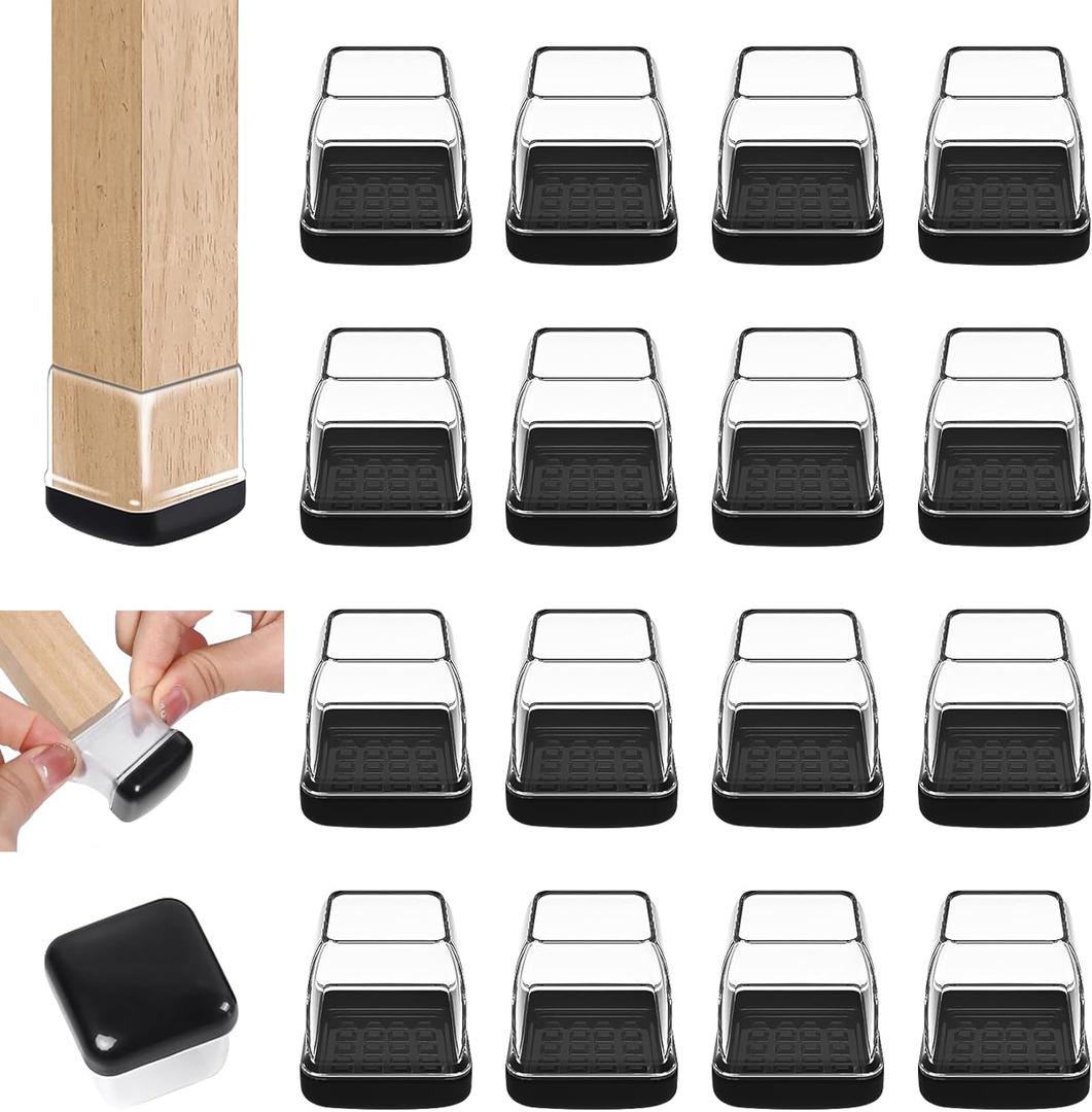 Chair Sliders for Carpet, 16PCS Furniture Sliders for Carpeted Floors & Hardwood Floors, Square Chair Glide Pads for Quickly and Easily Moving Furniture, Protect Floor(Clear, Fit 0.75"-1")
