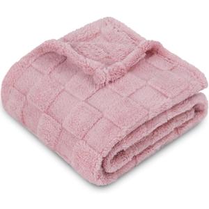 HOMRITAR 3D Gingham Fleece Baby Blanket for Girls Boys Chessboard Grid Warmer Comfort Reversible Shaggy Cozy Decor for Home Bed Blanket for Toddlers 30 x 40 Inches Coral Pink