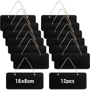 12 Rectangular Chalkboard Signs, Hanging Signs for Office, Welcome & Message Boards, 7x3 Inch Blanks