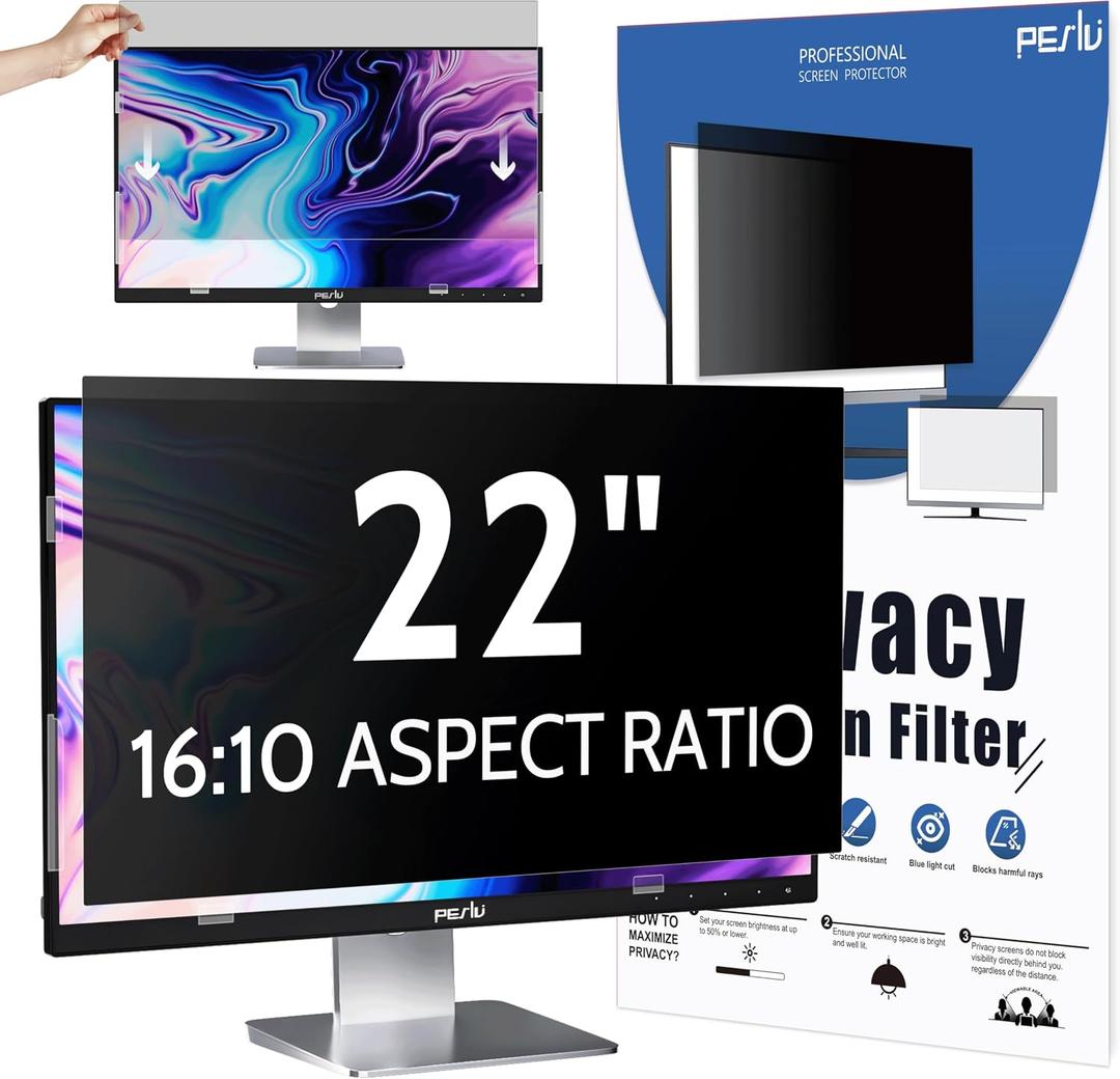 Peslv Privacy Screen for Computer Monitor 22 Inch 16:10 Aspect Ratio, Anti Blue Light Glare Removable 22 in Privacy Screen Filter Protective Film, HD 22 Inch Privacy Screen Protector for Monitor