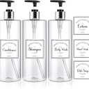 Marsui 3 Pcs Clear Soap Dispenser Set 25 oz Plastic Pump Bottles Dispenser with 6 Label Sticker Kitchen Bathroom Refillable Liquid Dispensers for Lotion Body Wash Hand Dish Soap(Black and Silver)