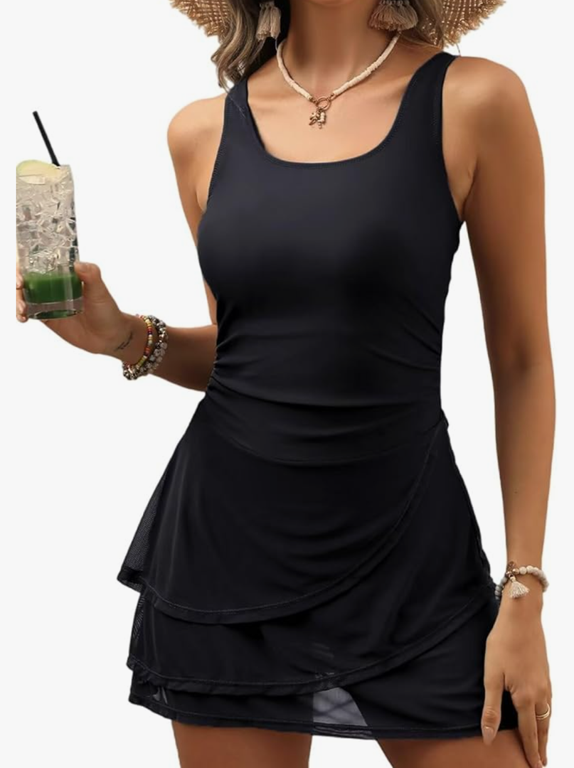CiCiBird Women One Piece Tummy Control Swimsuit Modest Swim Dress Bathing Suit Skirt Swimwear L