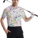 Golf Shirts for Men Funny Polo Short Sleeve Performance Moisture Wicking Quick Dry Mens Hawaiian Polo Shirt (White, M)