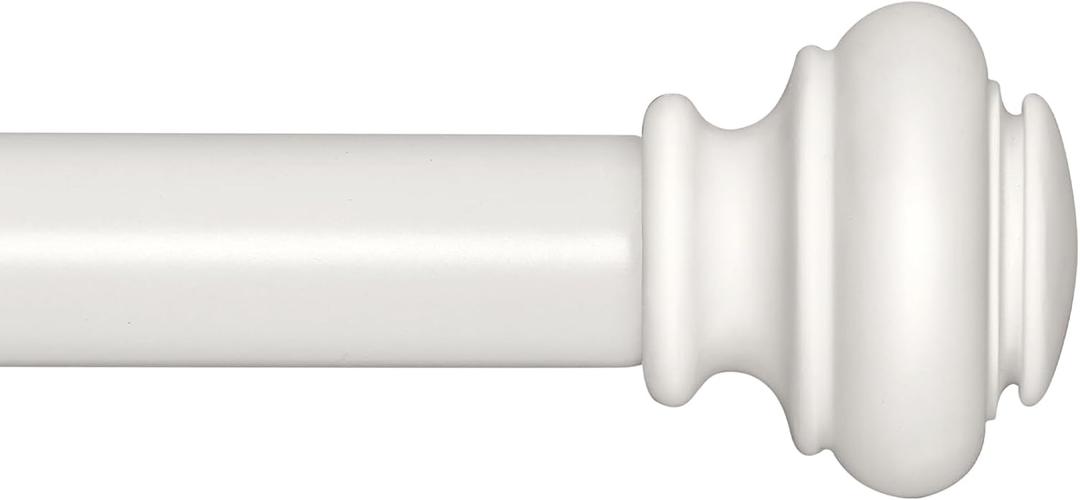 Heavy Duty White Curtain Rods, 1 Inch Diameter, 28 to 48 Inch, Classic Finials, Iron, Wall Mounted, Color-treated, Wear-resistant Coating