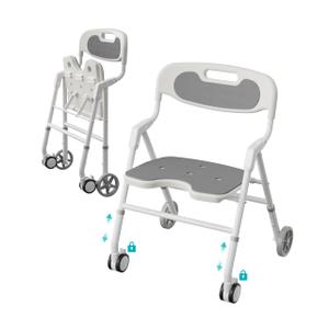 Rolling Shower Chair, Lockable Wheels, Adjustable Height, 400 lb, Aluminum