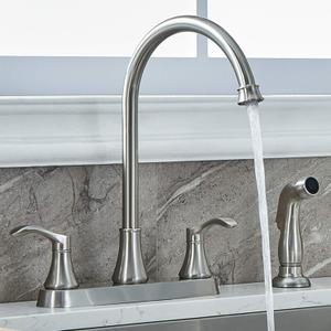 3 Hole or 4 Hole Two Handle Kitchen Faucet with Side Sprayer, Commercial Lead-Free Brushed Nickel Kitchen Sink Faucets for Rv Sinks with High-Arc Spout & Side Sprayer, VADR0004L