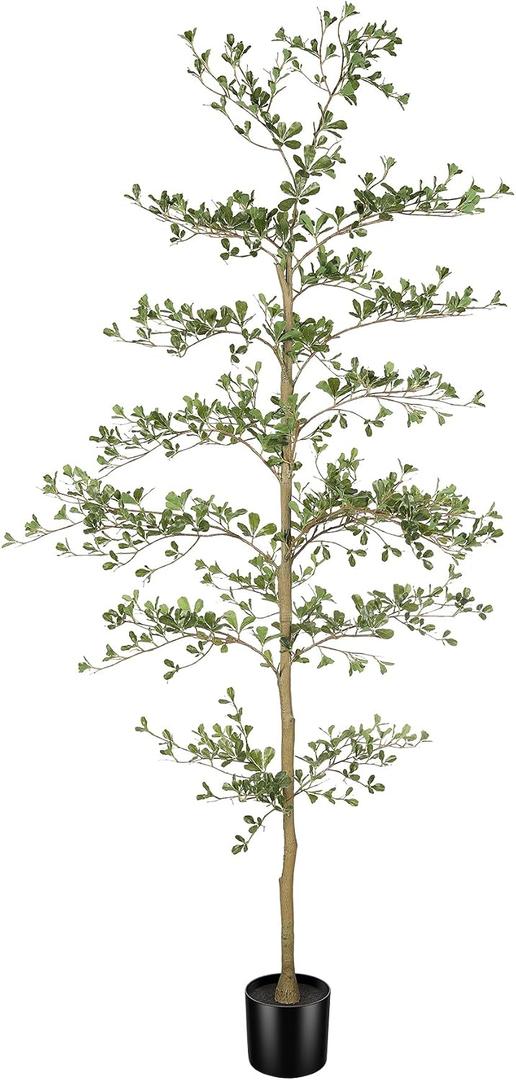 LYERSE Black Olive Tree 7ft - Faux Black Olive Tree with Natural Trunk and Realistic Leaves - Artificial Shady Lady Tree for Modern Home Office House Living Room Decor