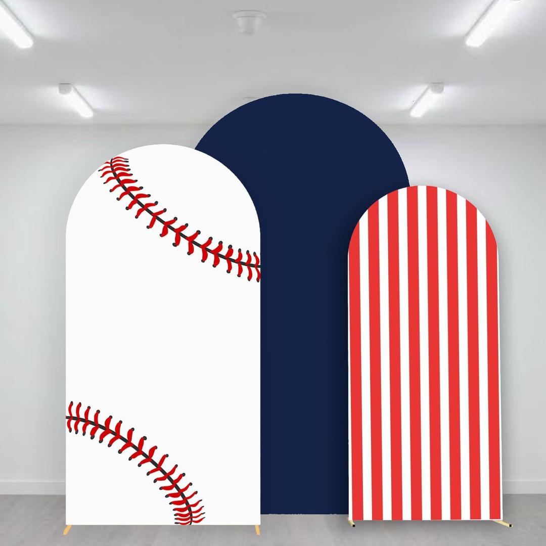 Baseball Arch Backdrop Covers Set of 3 Sports Theme Arched Stretchy Spandex Fabric Cover Birthday Party Decor Kids (Baseball Theme, 6FT,6.6FT,7.2FT)