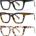 LKEYE Oversized Reading Glasses Women Men Oprah Style Blue Light Blocking Computer Square Reader Spring Hinge Eyewear LK6085, C1black+c2brown Tortoise+c3white, 1.5 Diopters