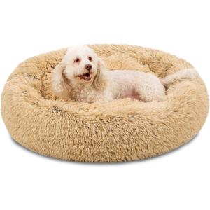 Best Choice Products 38in Dog Bed Self-Warming Plush Shag Fur Donut Calming Pet Bed Cuddler w/Water-Resistant Lining, Raised Rim - Brown