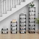 6 Tier Vertical Narrow Shoe Rack, Stackable Tall Skinny Shoerack, Compact Single Shoes Storage Tower for Slim Space, Corner Plastic Shelves, for Hallways, Entryway, Bedrooms Organizer, Black