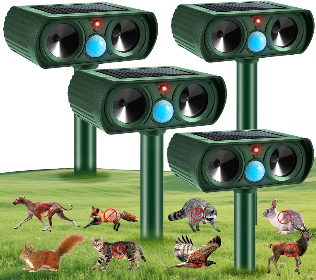 2026 Upgraded Solar Ultrasonic Animal Repellent Outdoor for Yard 4-Pack