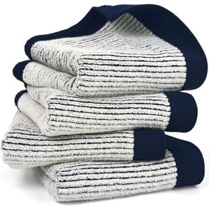 Cleanbear Hand Towels for Bathroom Set of 4, Jacquard Weave Bath Hand Towels, 28 x 13 Inches, Navy-Blue